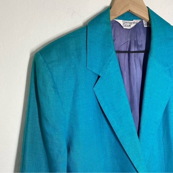 Samantha Scott Vintage Women’s 10 Long Linen Single button blazer Jacket Coat - Picture 3 of 10